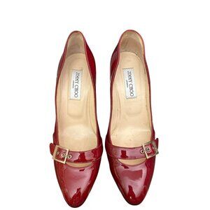 Jimmy Choo Women's Pavia Burgundy Patent Leather Heels Size 38.5 Quiet Luxury